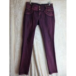 Moda Xpress Women's Purple Wash Skinny Jeans‎ Zipper Detail High Waist Size 5